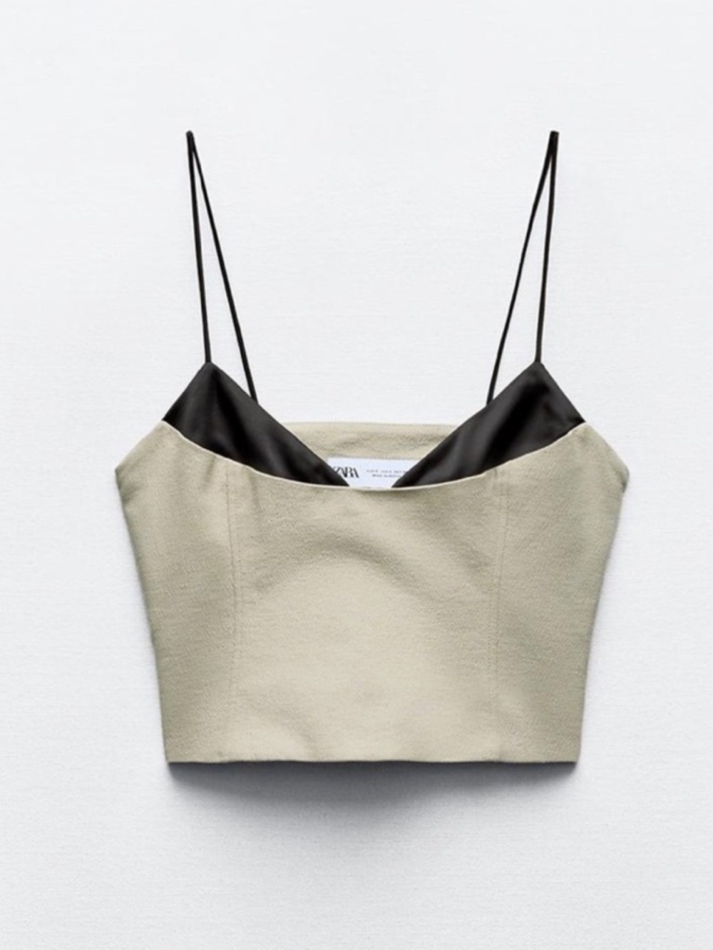 Zara Contrasting Tank Top Khaki and Black Size Large Spaghetti Strap NWOT